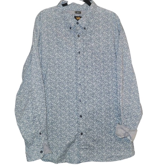 Lee Men's Stretch Button-Down Long Sleeve Shirt 3XL Blue Print Design - Picture 1 of 3